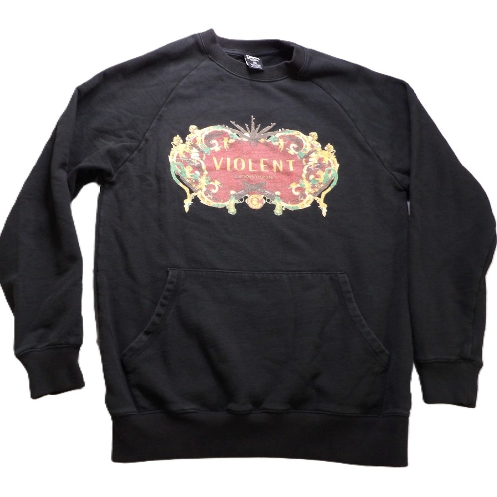 Crooks & Castles Sweatshirt Men Medium M Black Graphic Crewneck Pullover Pocket